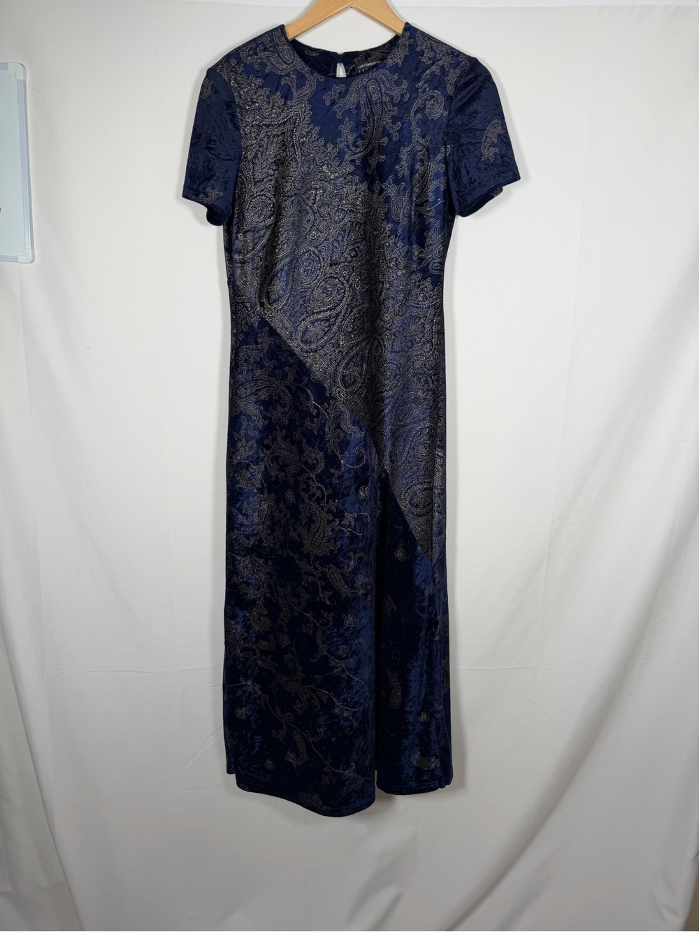 Vintage Navy with Gold Paisley Velvet Burnout Midi Dress